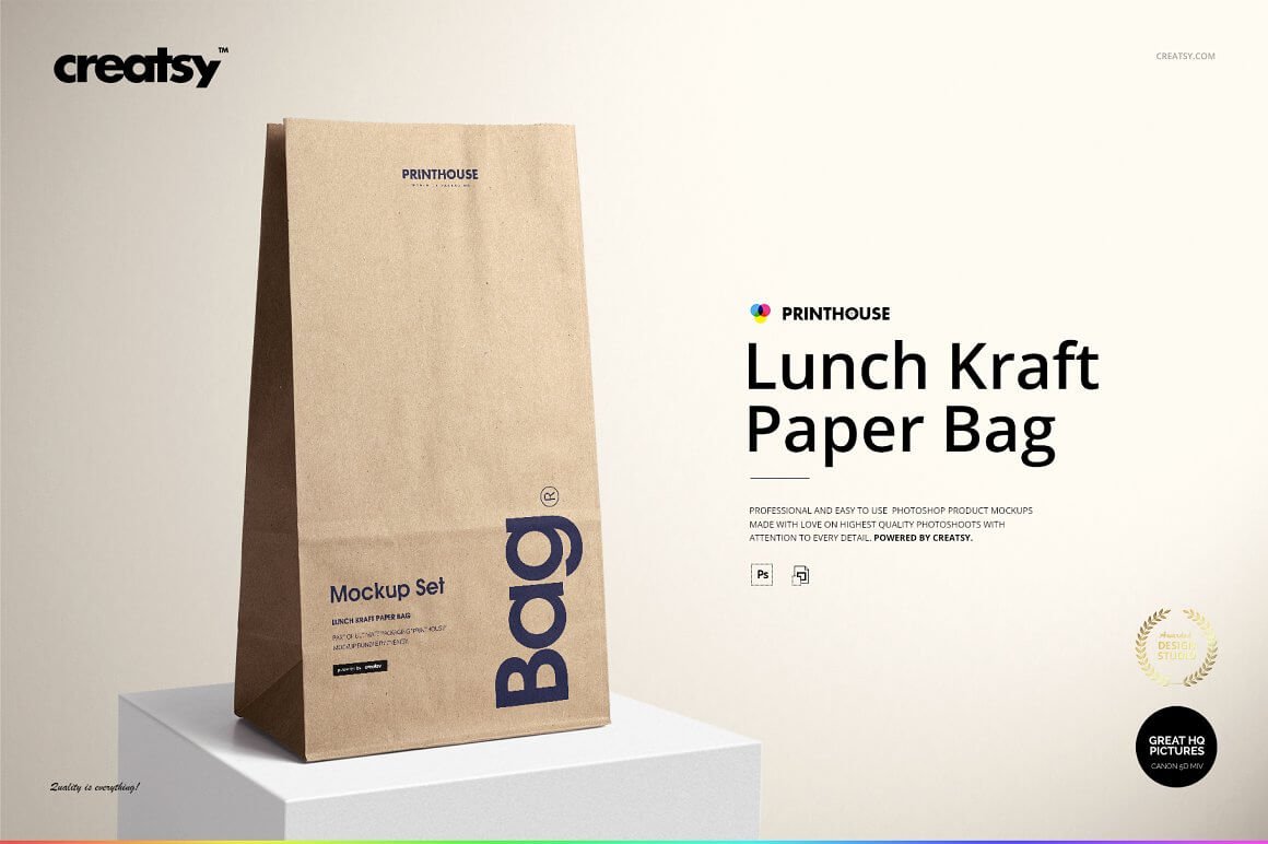 Lunch Kraft Paper Bag Mockup Set