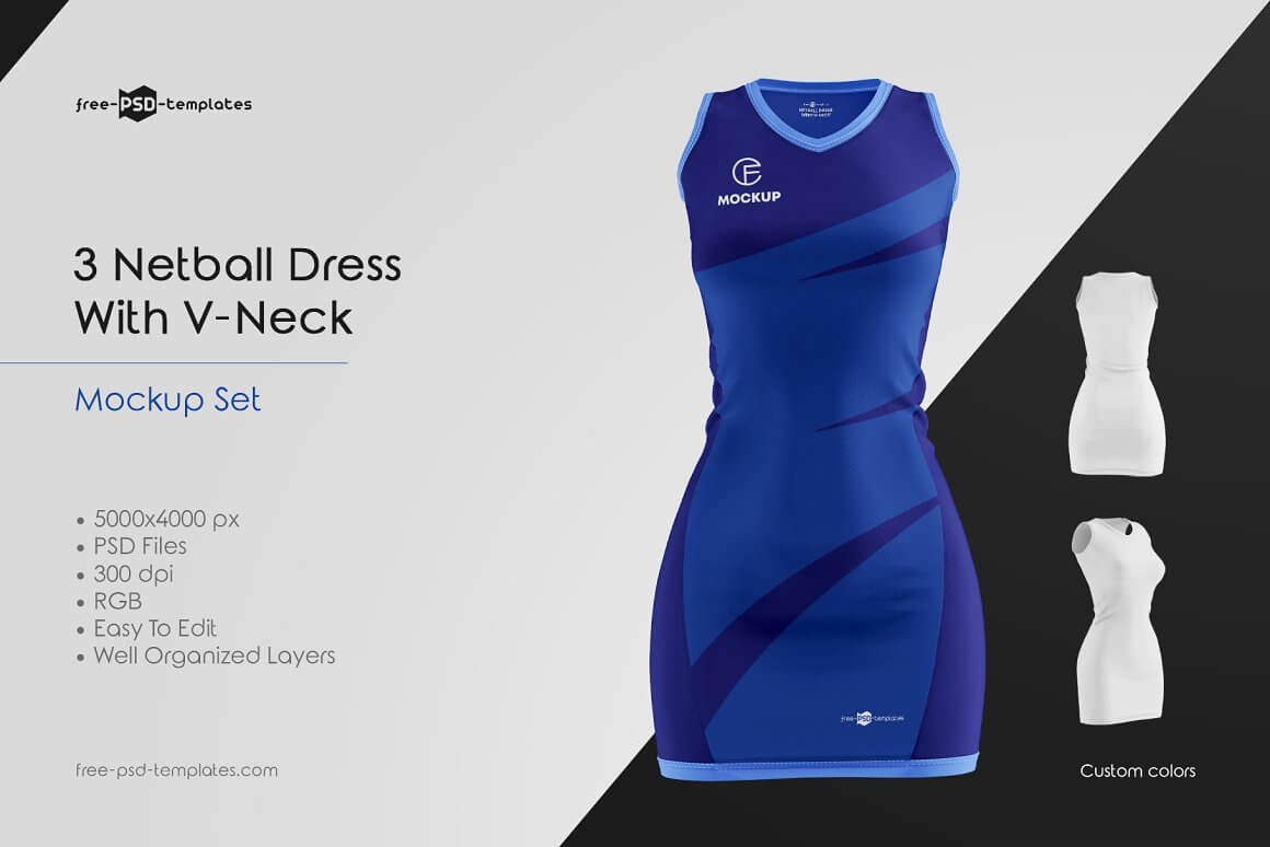 Netball Dress With V-Neck Mockup Set