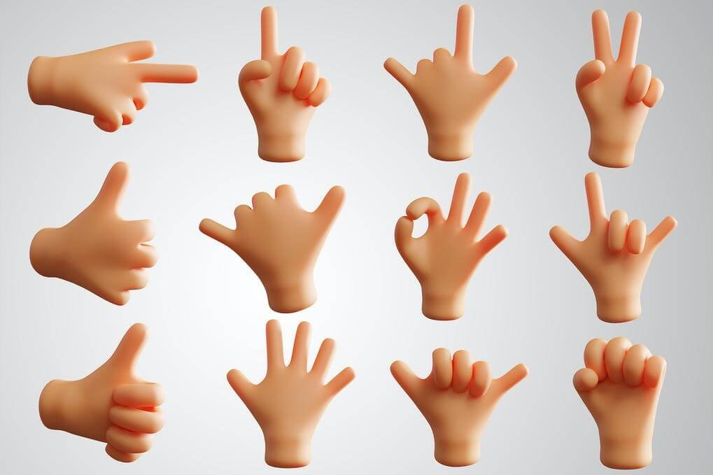 12 Hand Gesture Cute 3D Rendering Pack
