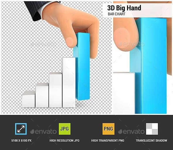 3D Big Hand and Bar Chart