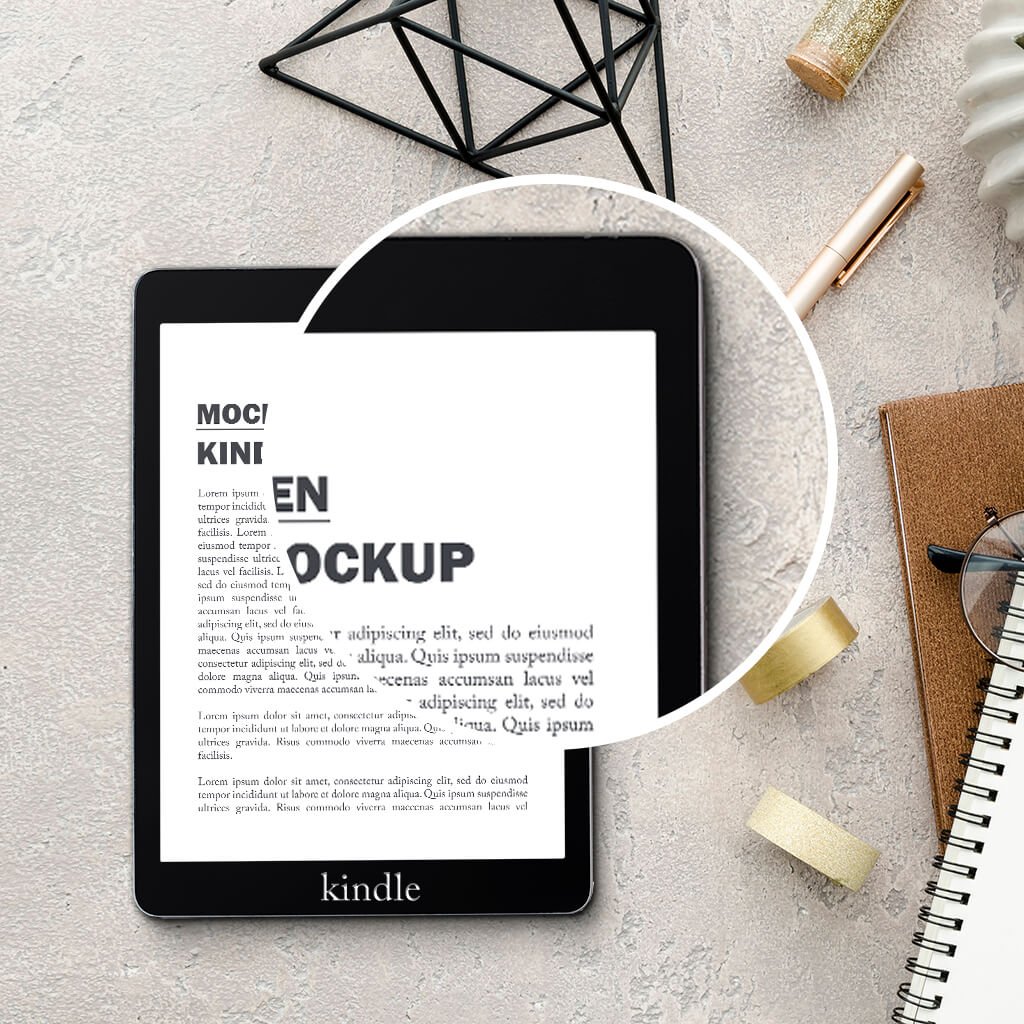 Close Up Of a Free Kindle Mockup PSD Template (1)