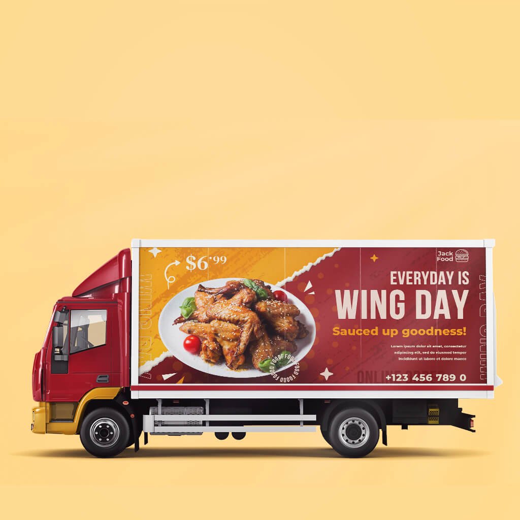 Free Truck Ad branding Mockup PSD Template 1