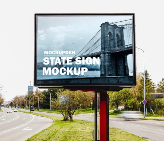Free State Sign Mockup PSD Template