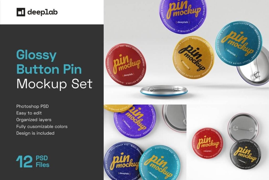 Glossy Button Pin Mockup Set