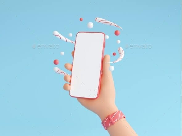 Human Hand Holding Mobile Phone with White Empty