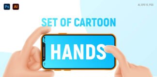 Set of cartoon hands with mockups