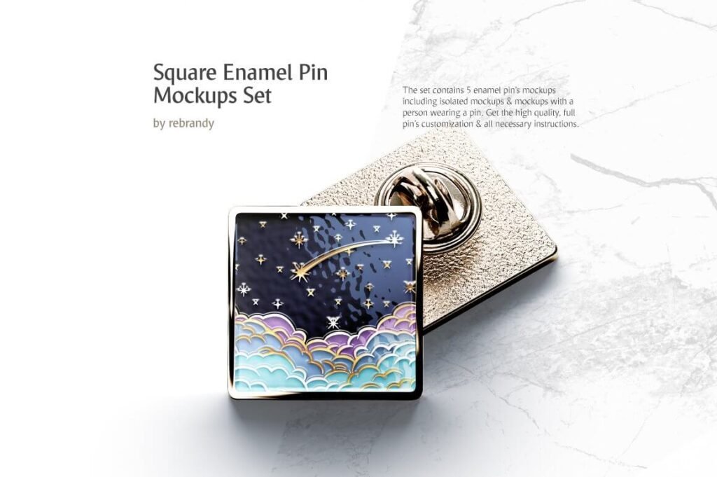 Square Enamel Pin Mockups Set