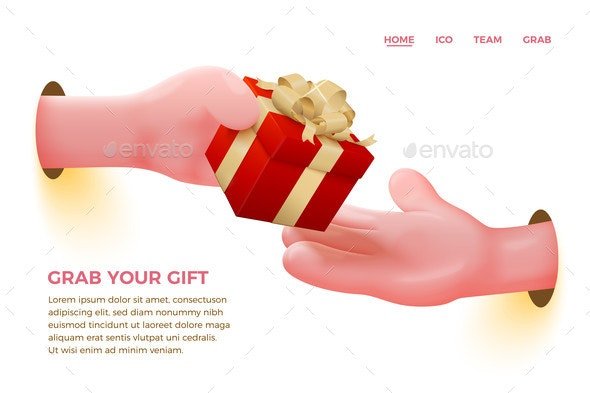Vector Cartoon Realistic Hand Giving Red Present
