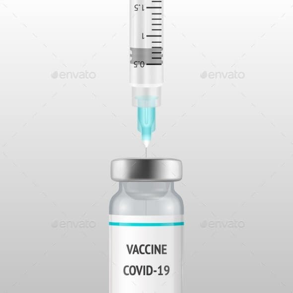 Vector Realistic Bottle and Syringe COVID-19