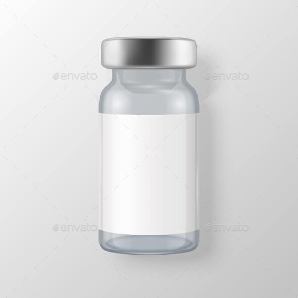 Vector Realistic Bottle of Vaccine Icon Closeup