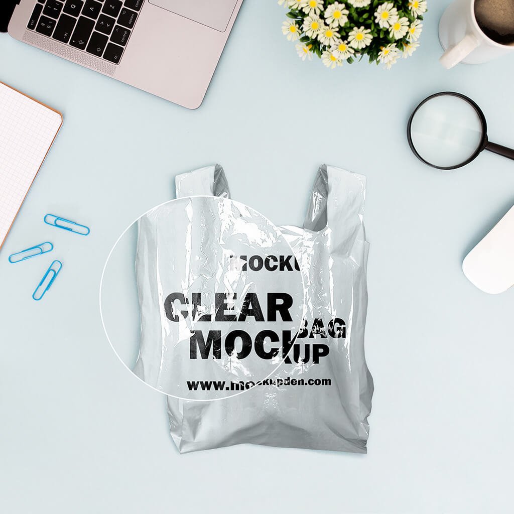 Close Up Of a Free Clear Bag Mockup PSD Template