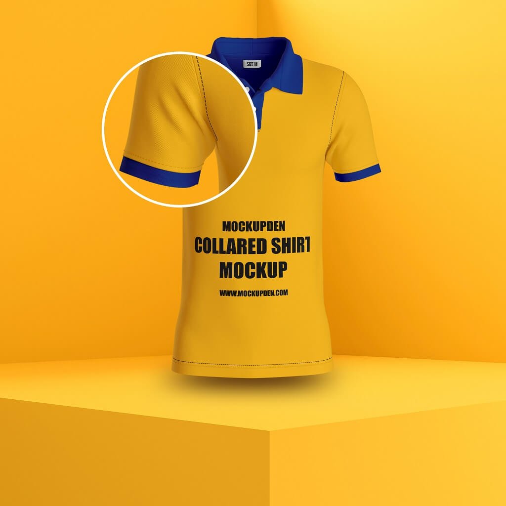 Close Up of a Free Collared Shirt Mockup PSD Template