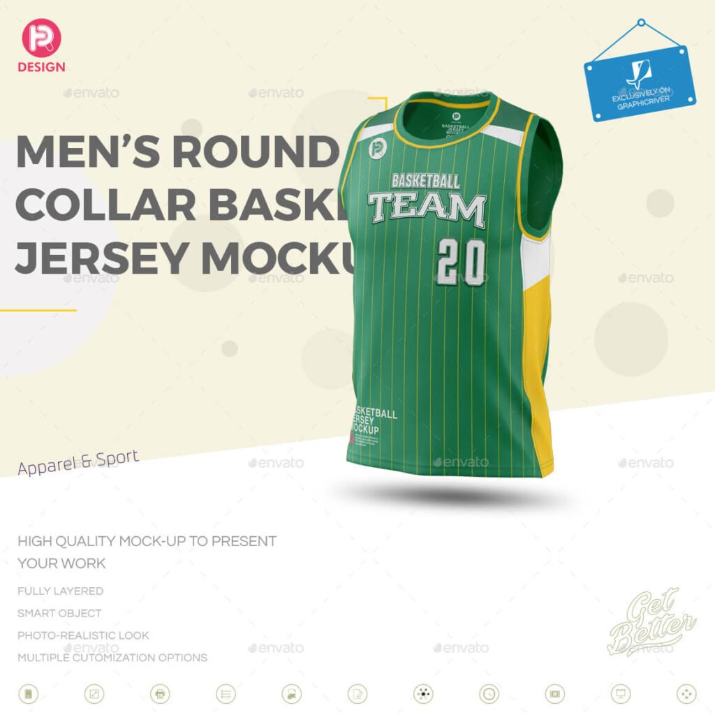 Men’s Round Collar Basketball Jersey Mockup