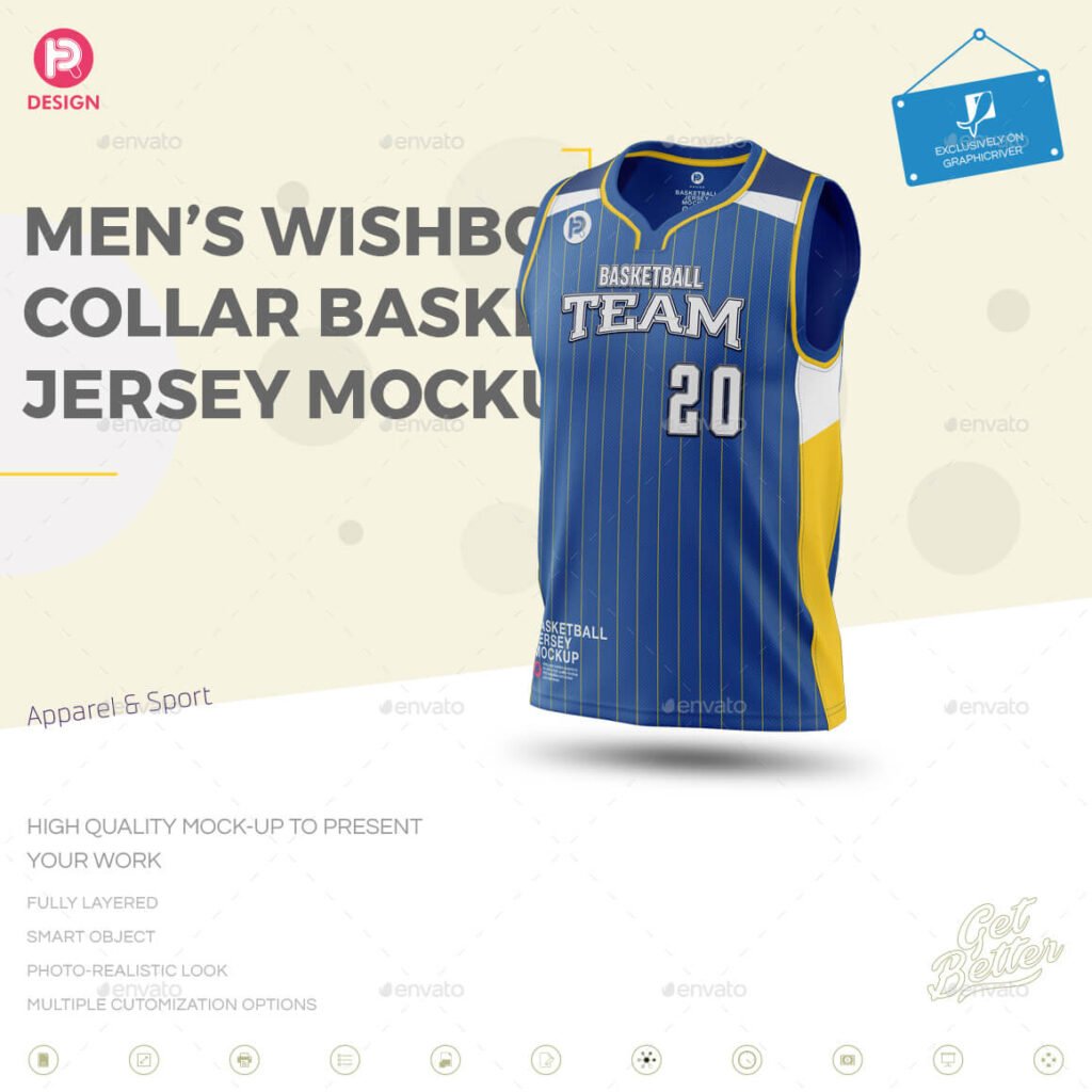 Men’s Wishbone Collar Basketball Jersey Mockup