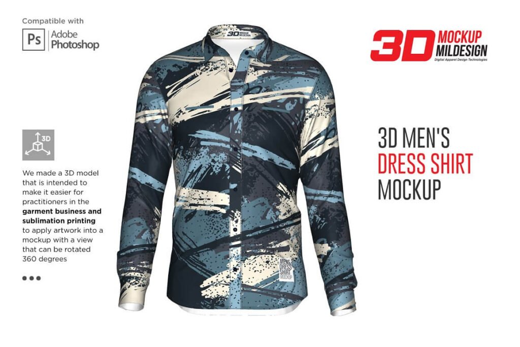 3D Men's Dress Shirt LS Mockup