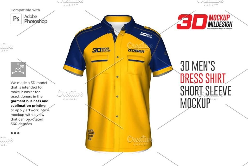 3D Mens Dress Shirt SS Mockup