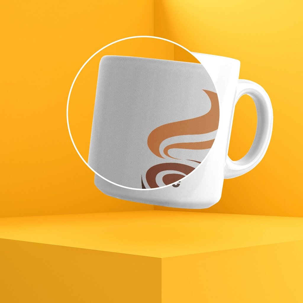 Close Up Of a Free Floating Coffee Mug Mockup PSD Template
