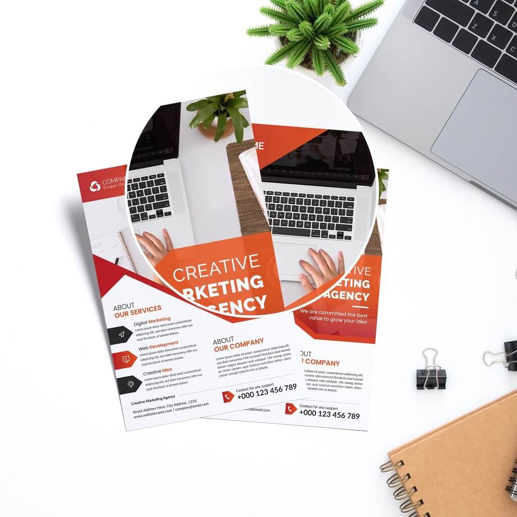 Close Up Of a Free Flyers Mockup PSD Template
