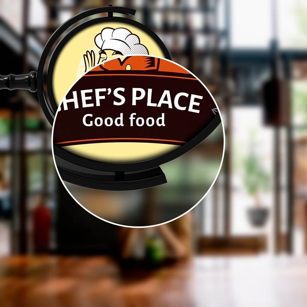 Close Up Of a Free Restaurant Sign Mockup PSD Template