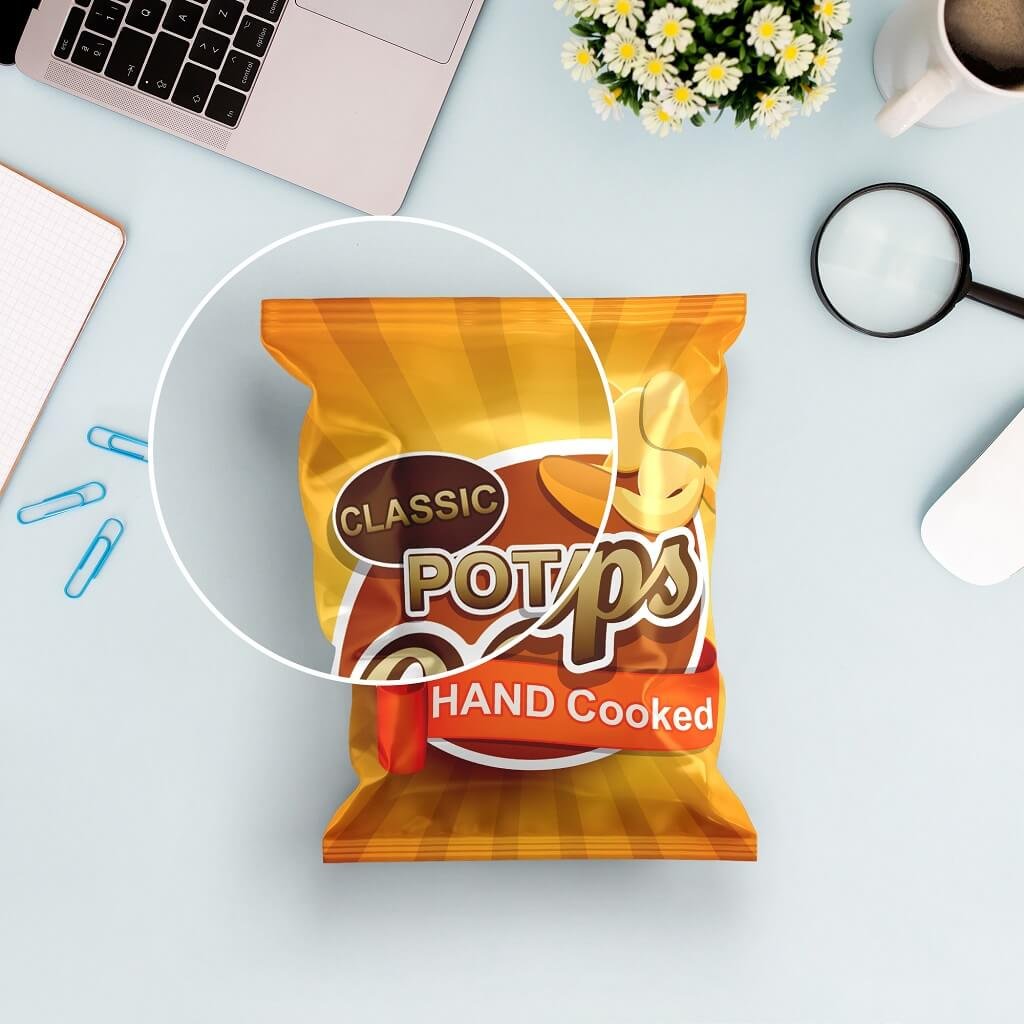 Close Up Of a Free Snack Packaging Mockup PSD Template