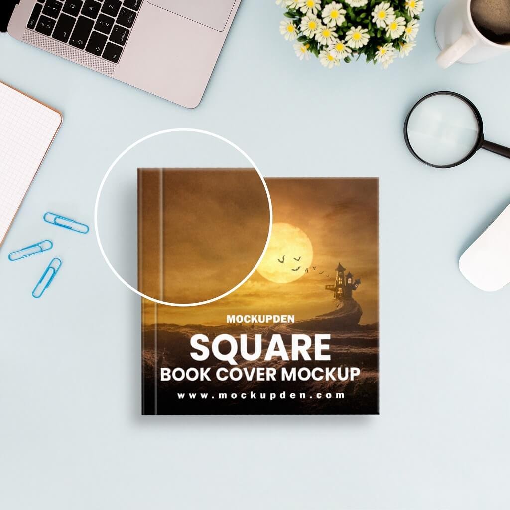 Close Up Of a Free Square Book Cover Mockup PSD Template
