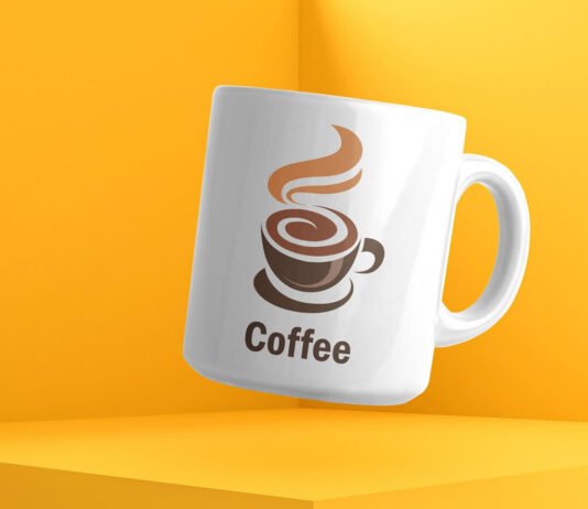 Free Floating Coffee Mug Mockup PSD Template