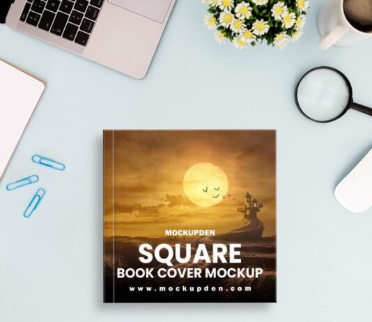 Free Square Book Cover Mockup PSD Template