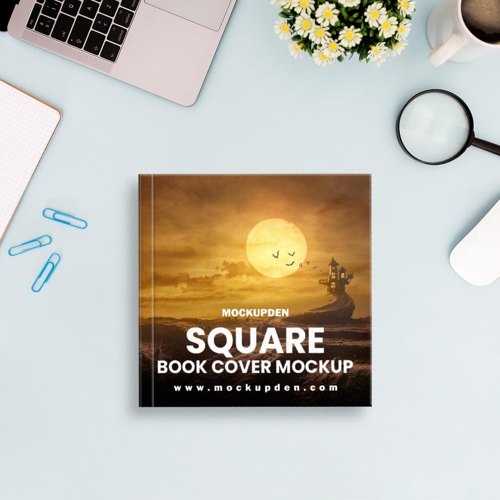 Free Square Book Cover Mockup PSD Template