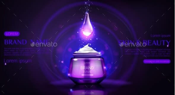 Cosmetics Cream Jar Mock Up Banner with Glow Drop