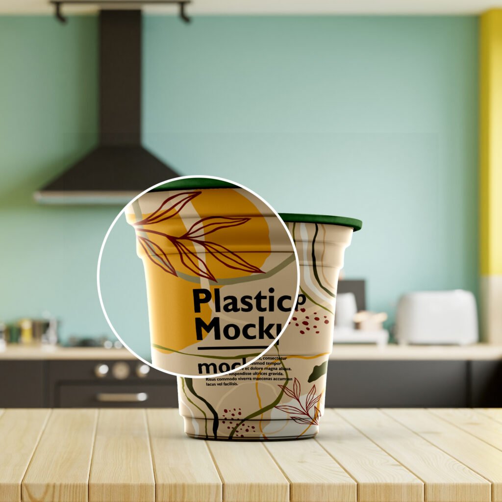 Close Up Of a Free Plastic Cup Mockup PSD Template