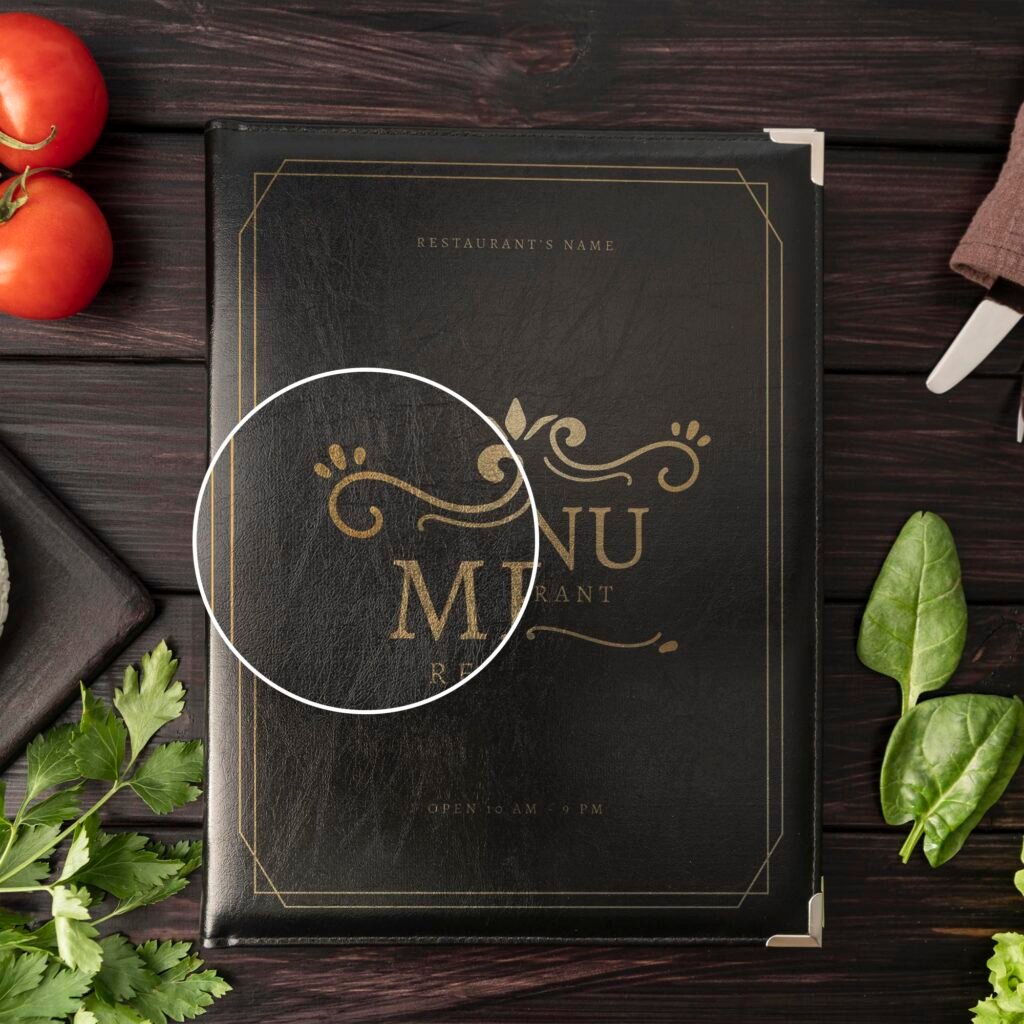 Close Up Of a Free Leather Menu Mockup PSD Template