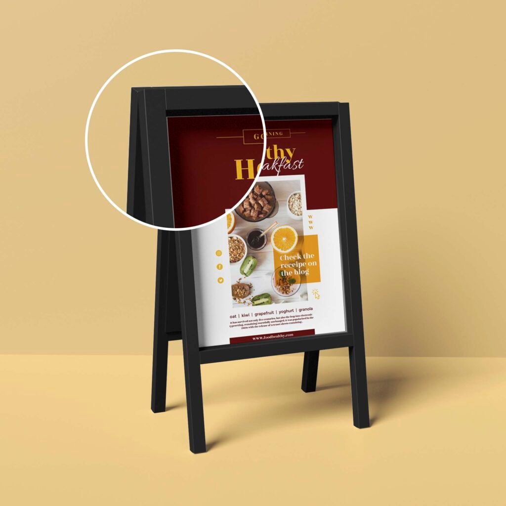 Close Up Of a Free Sidewalk Sign Mockup PSD Template
