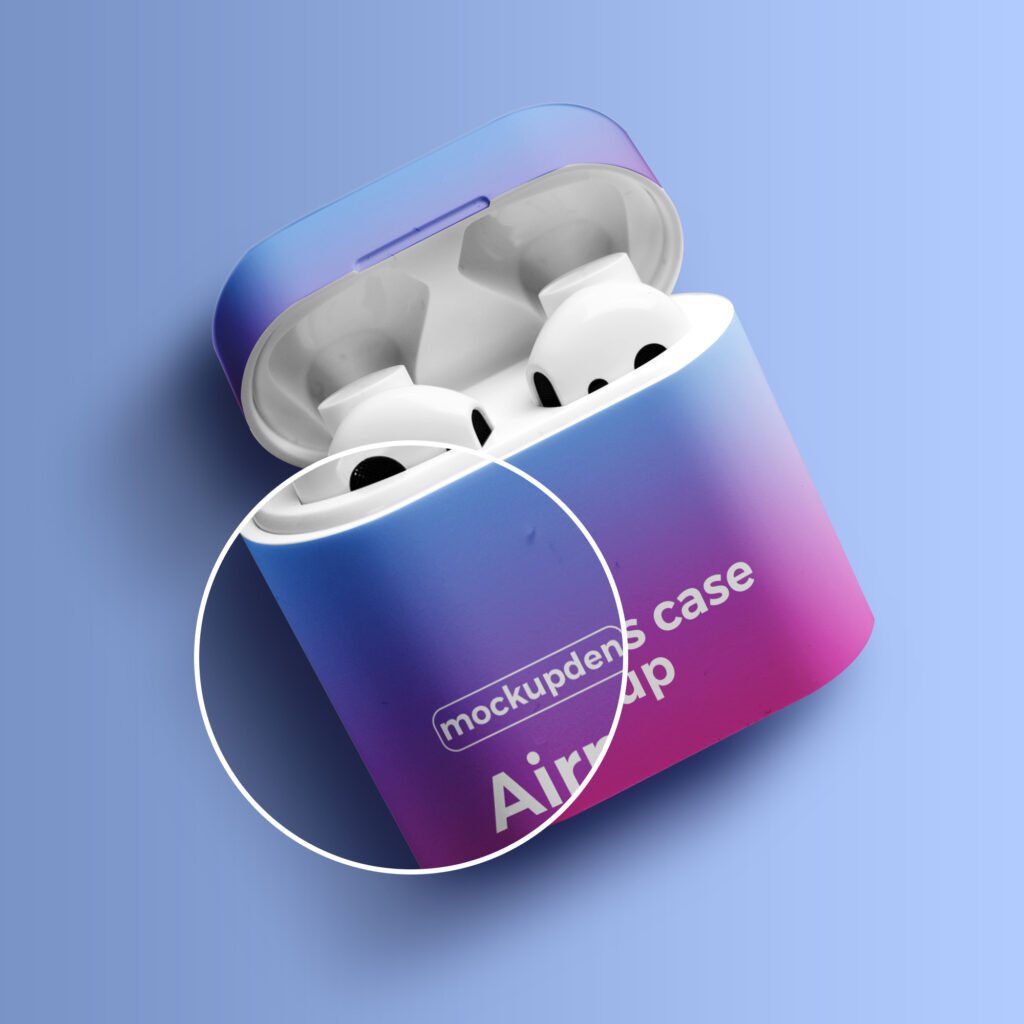 Close Up Of a Free Airpods Case Mockup PSD Template