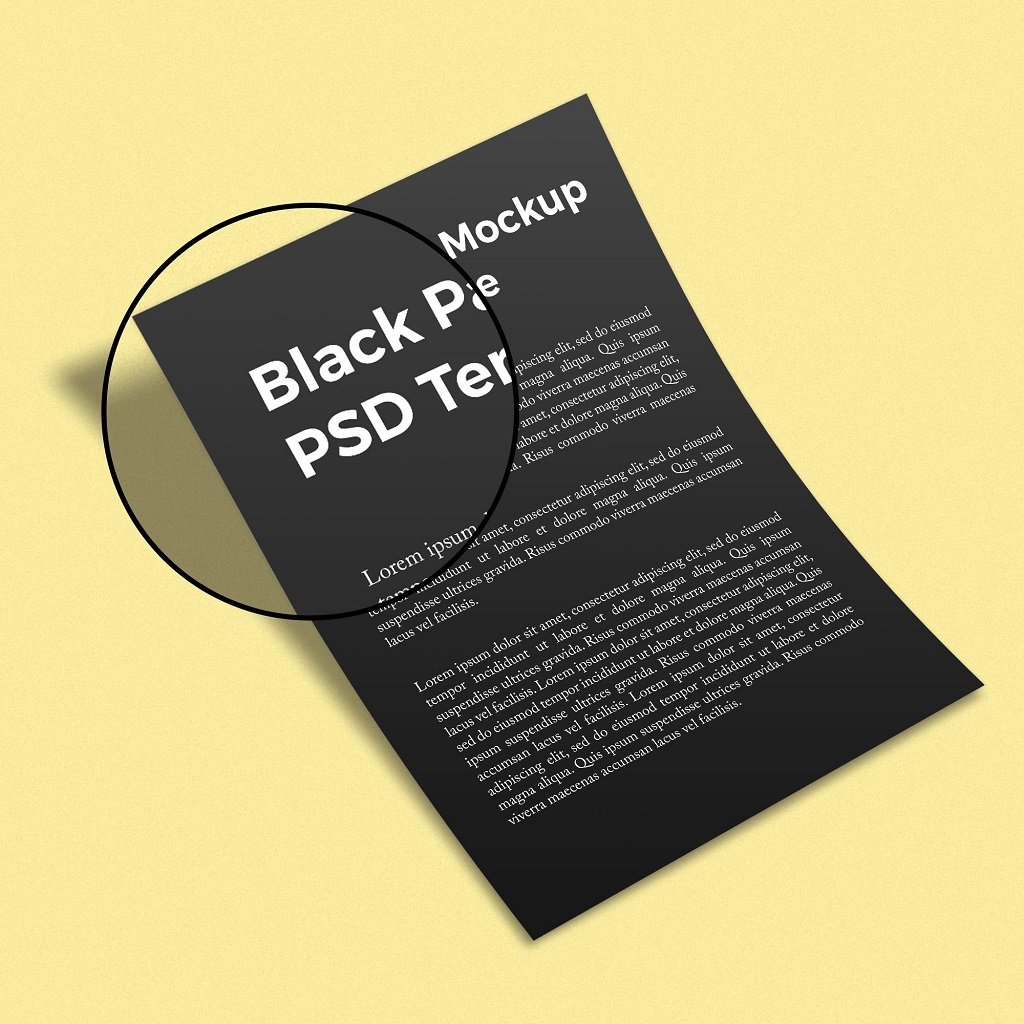 Close Up Of a Free Black Paper Mockup PSD Template