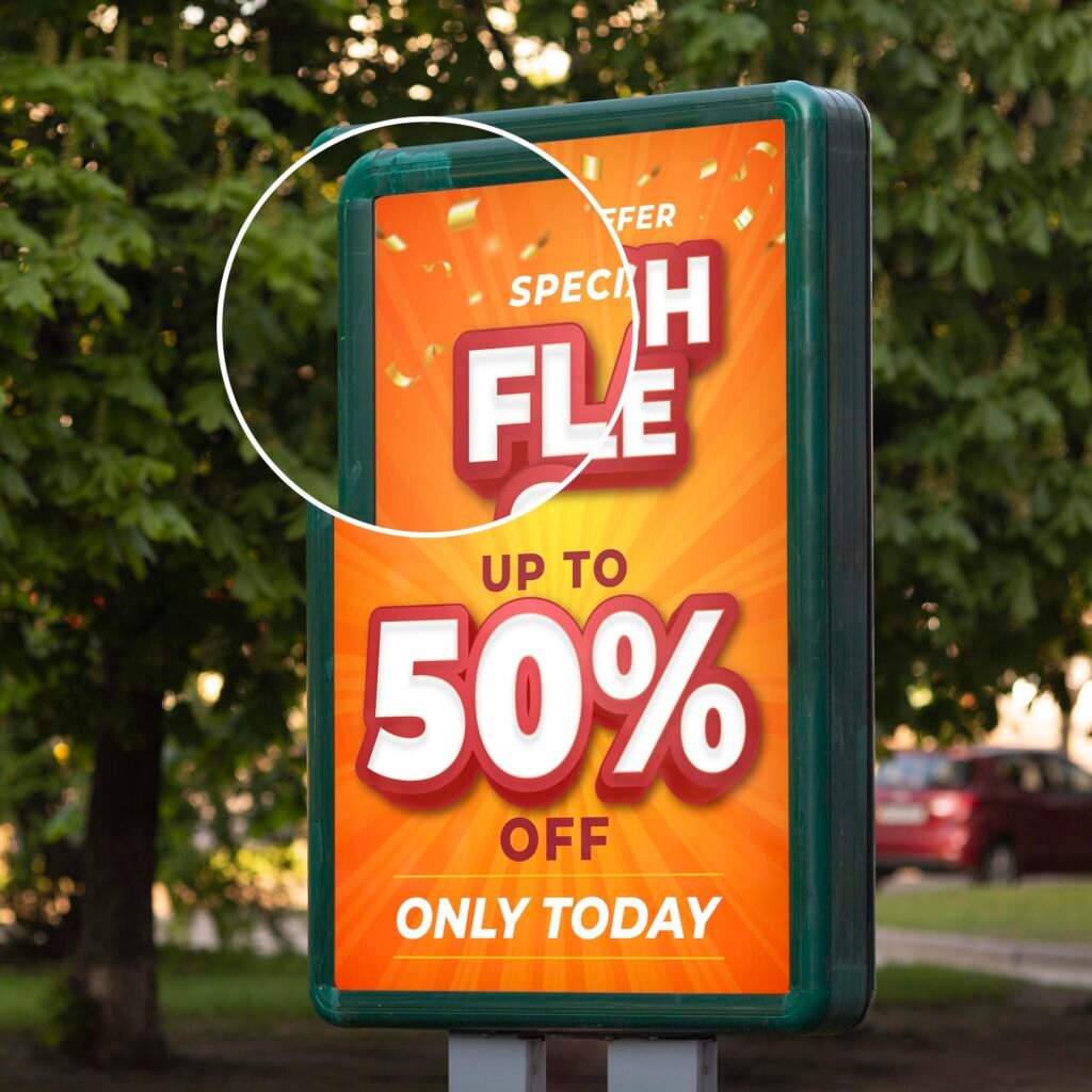 Close Up Of a Free For Sale Sign Mockup PSD Template