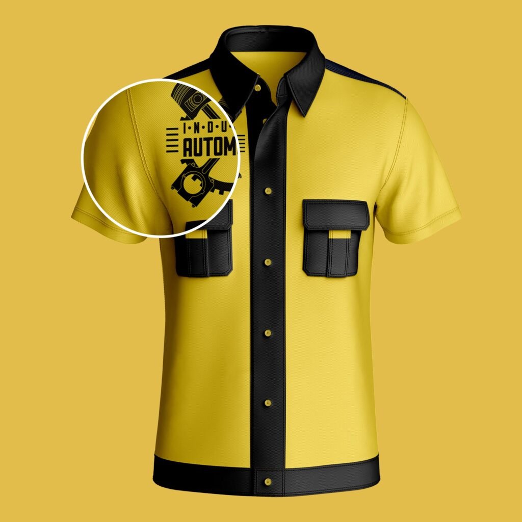 Close Up Of a Mechanic Shirt Mockup Free PSD Template