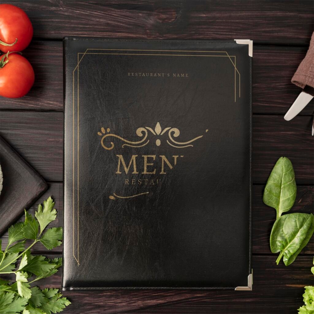 Editable Free Leather Menu Mockup PSD Template