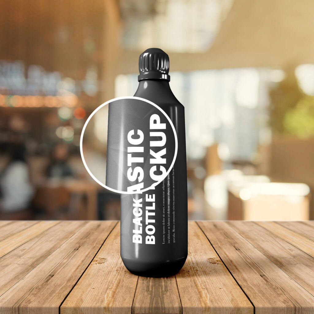 Close Up Of a Free Black Plastic Bottle Mockup PSD Template