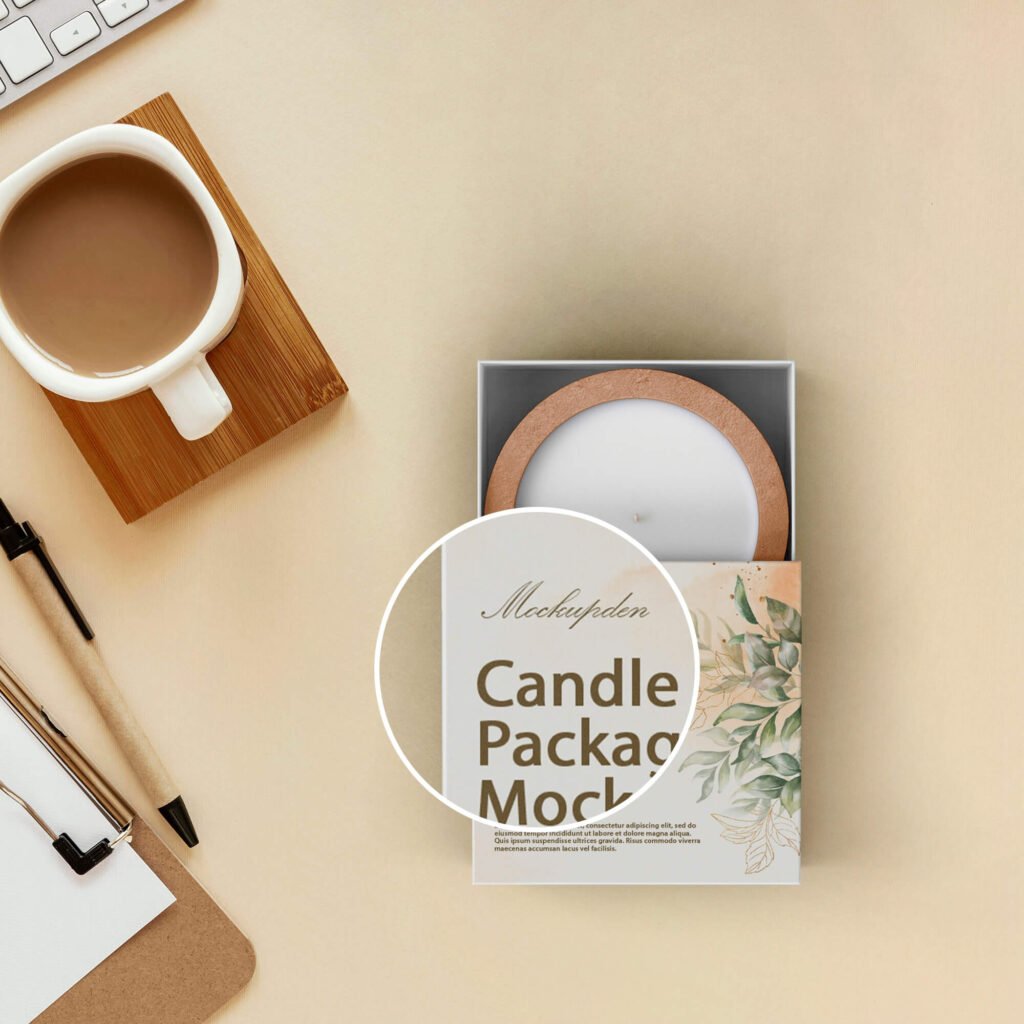 Close Up Of a Free Candle Packaging Mockup PSD Template