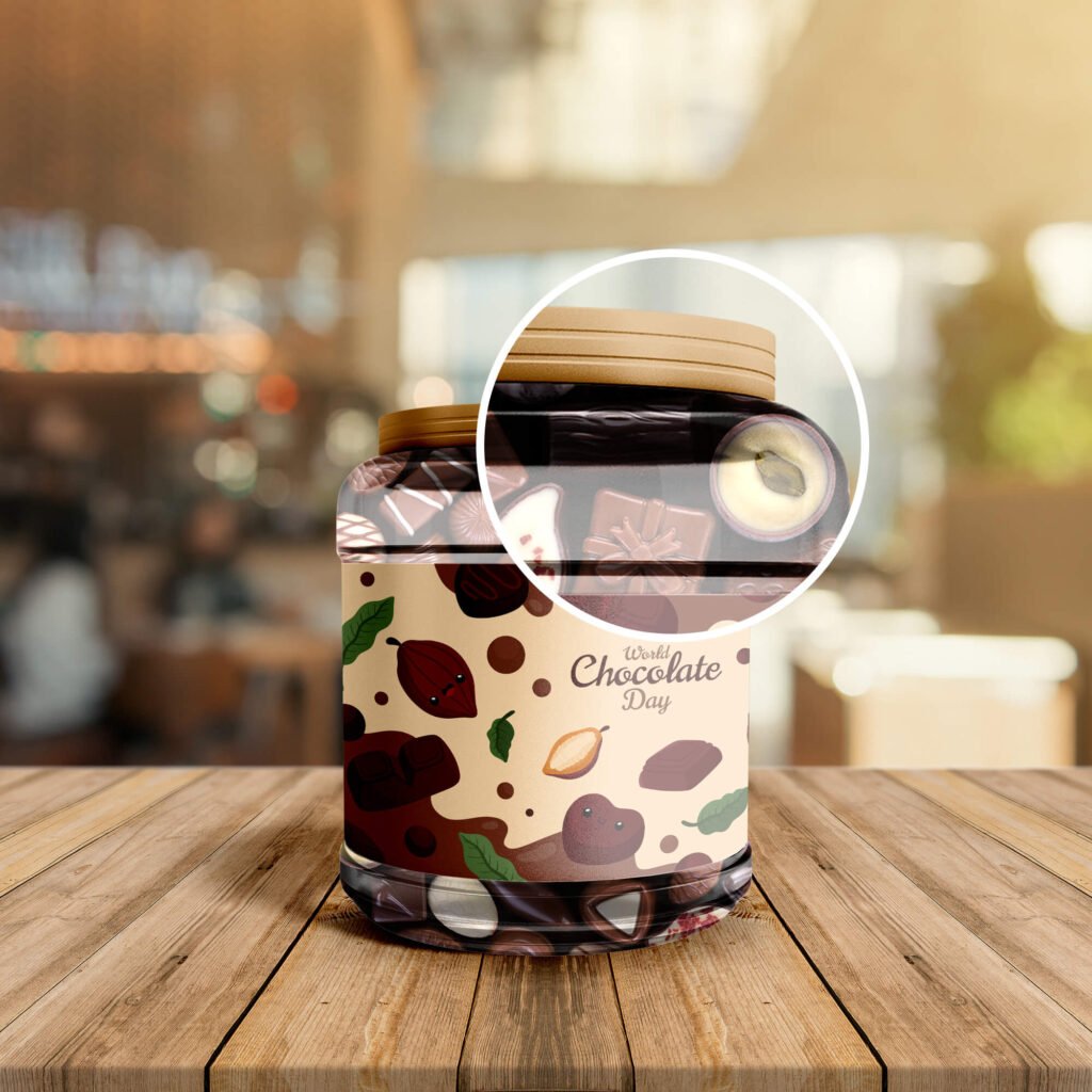 Close Up Of a Free Chocolate Jar Mockup PSD Template