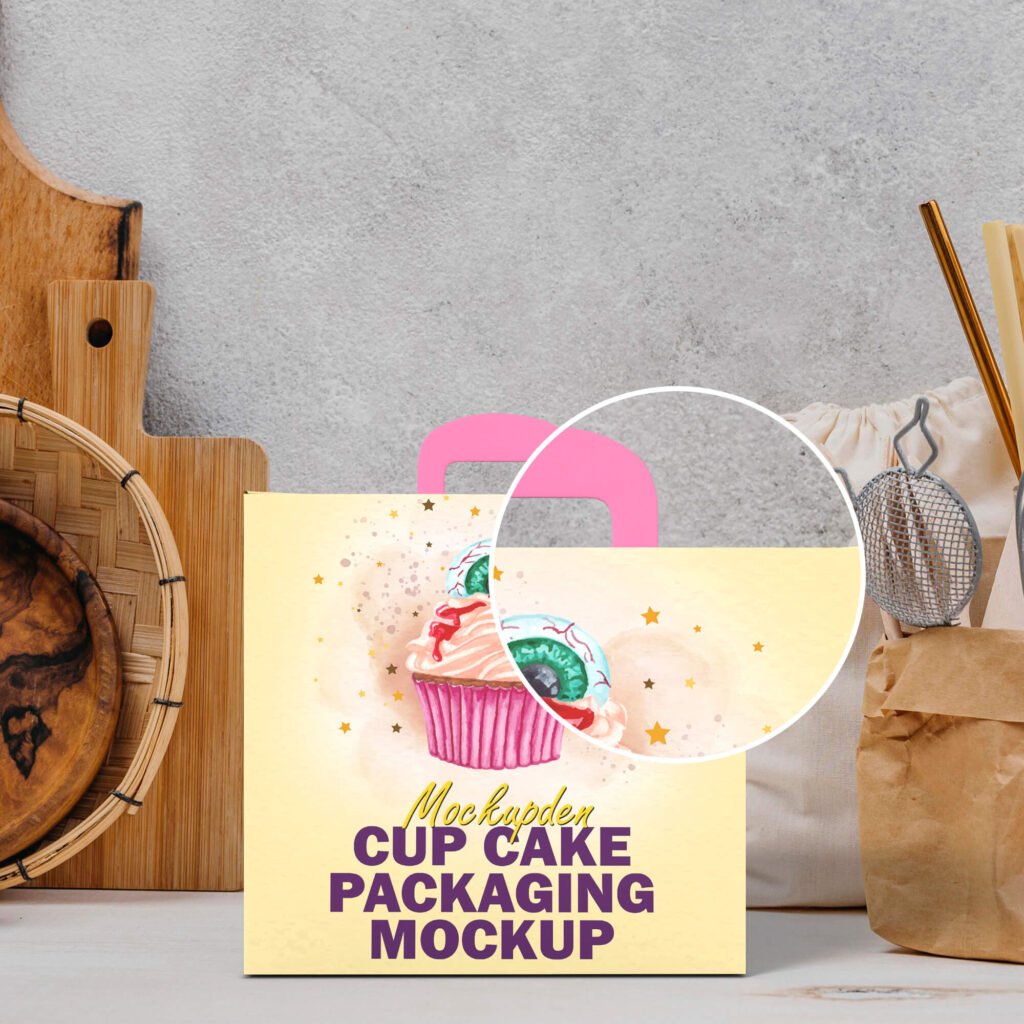 Close Up Of a Free Cupcake Packaging Mockup PSD Template