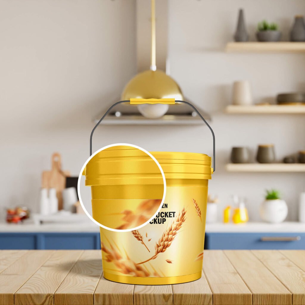 Close Up Of a Free Flour Bucket Mockup PSD Template