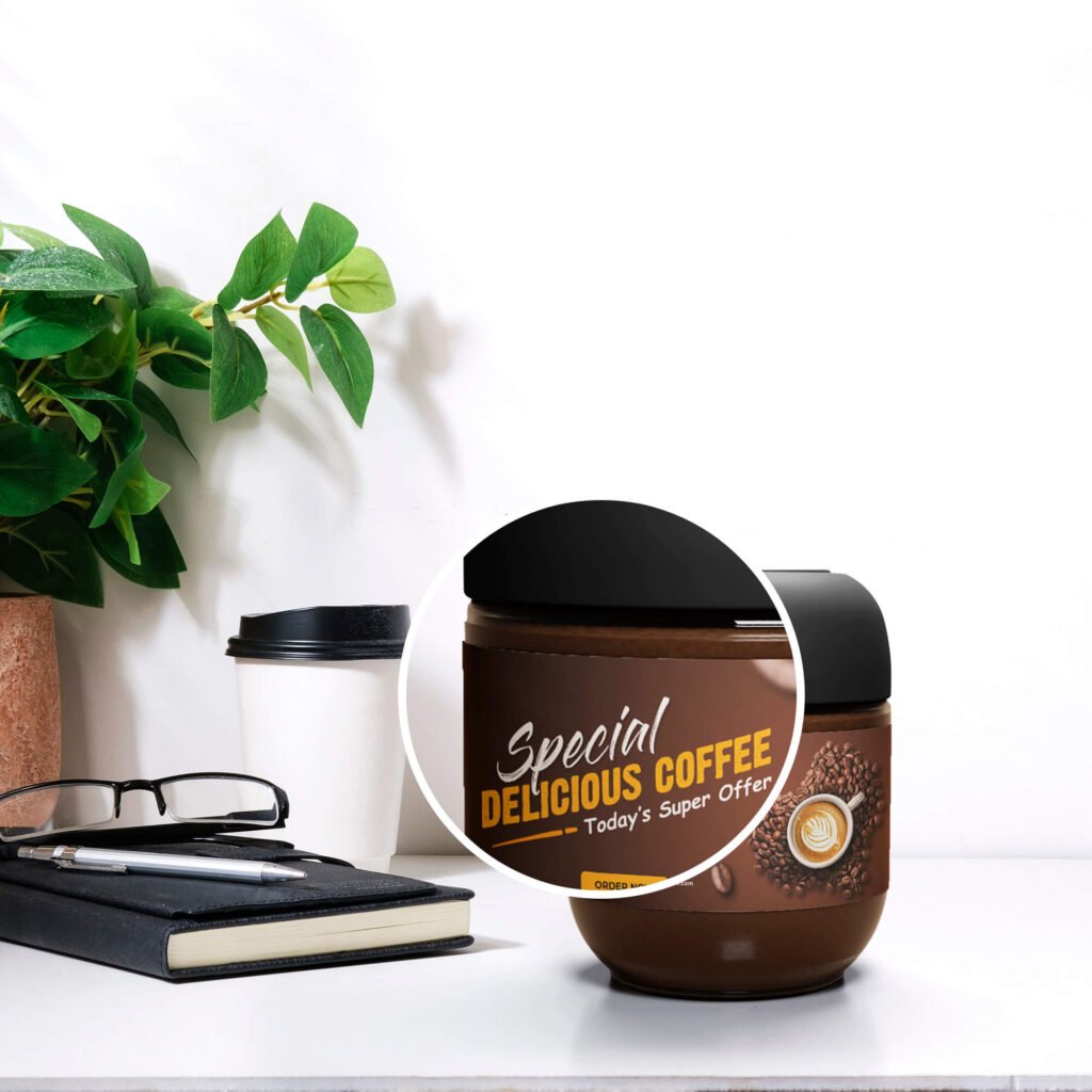 Close Up Of a Free Glass Coffee Jar Mockup PSD Template