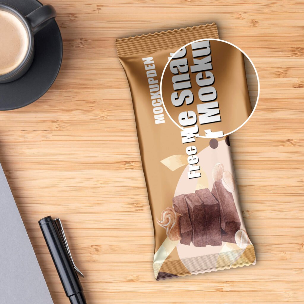 Close Up Of a Free Matte Snack Bar Mockup PSD Template