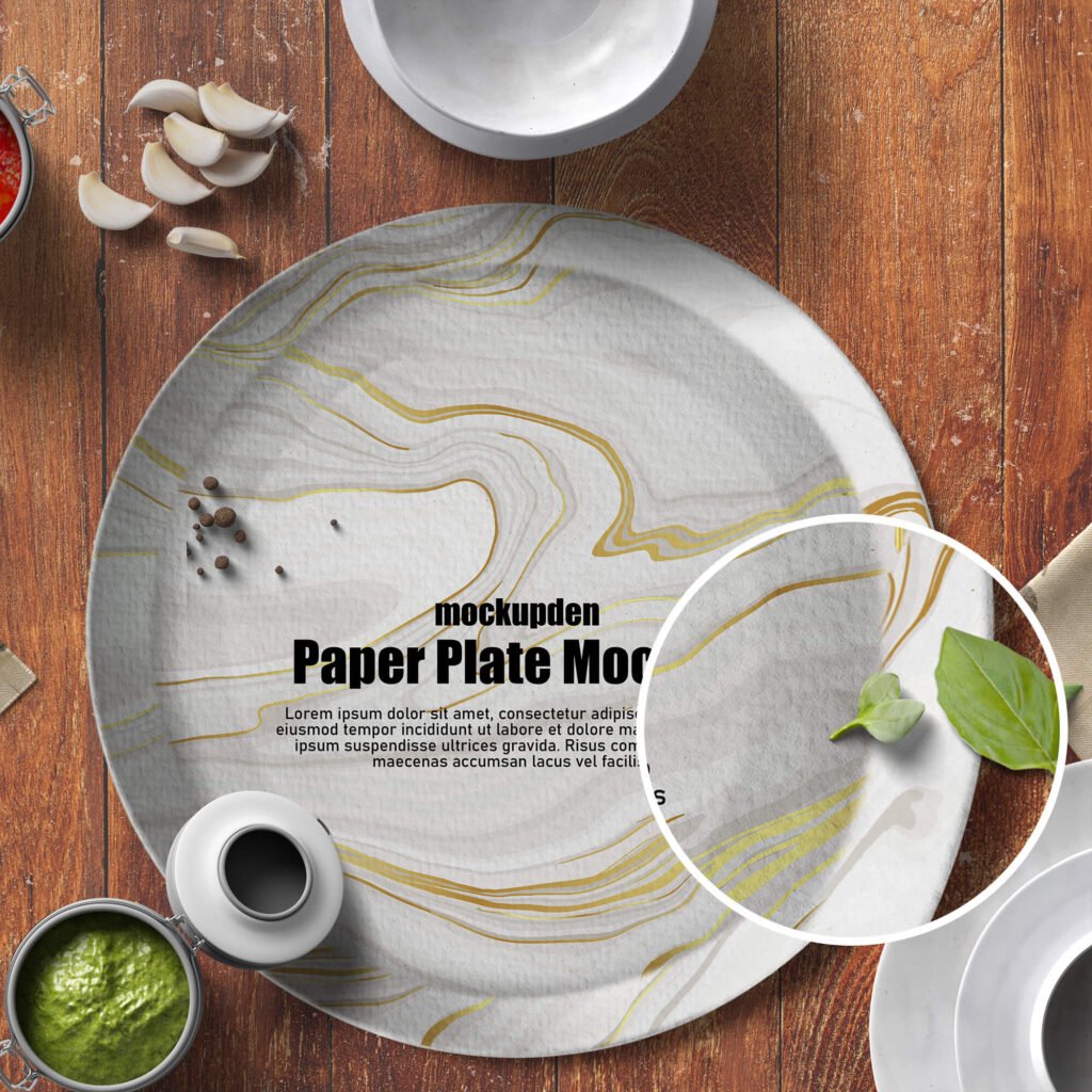 Close Up Of a Free Paper Plate Mockup PSD Template