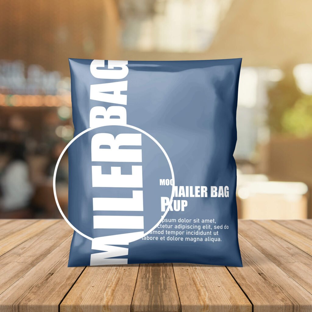 Close Up Of a Free Poly Mailer Bag Mockup PSD Template