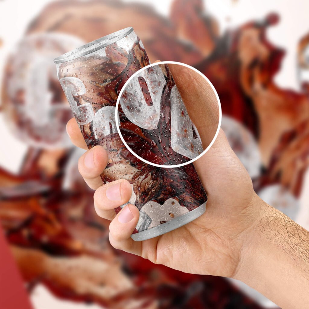 Close Up Of a Free Soda Can in Hand Mockup PSD Template
