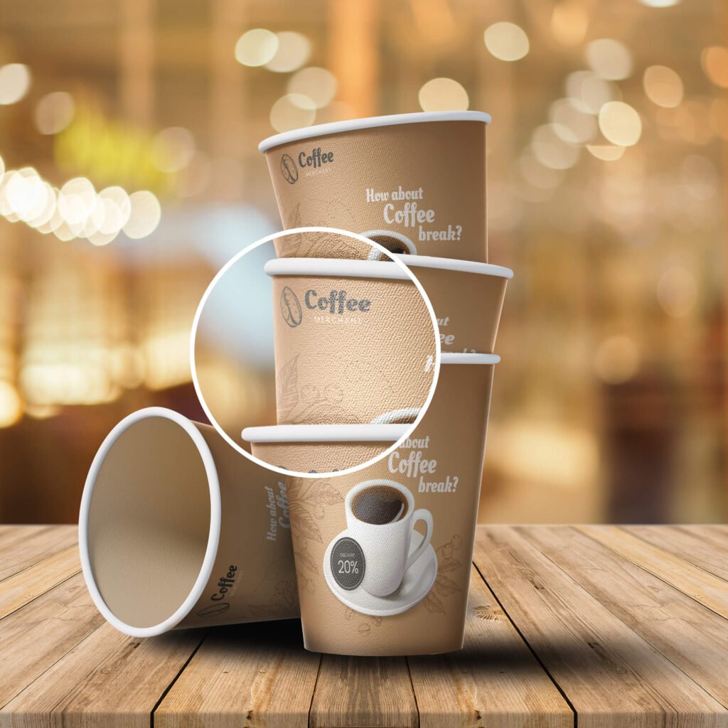 Close Up Of a Free Stacked Paper Cup Mockup PSD Template