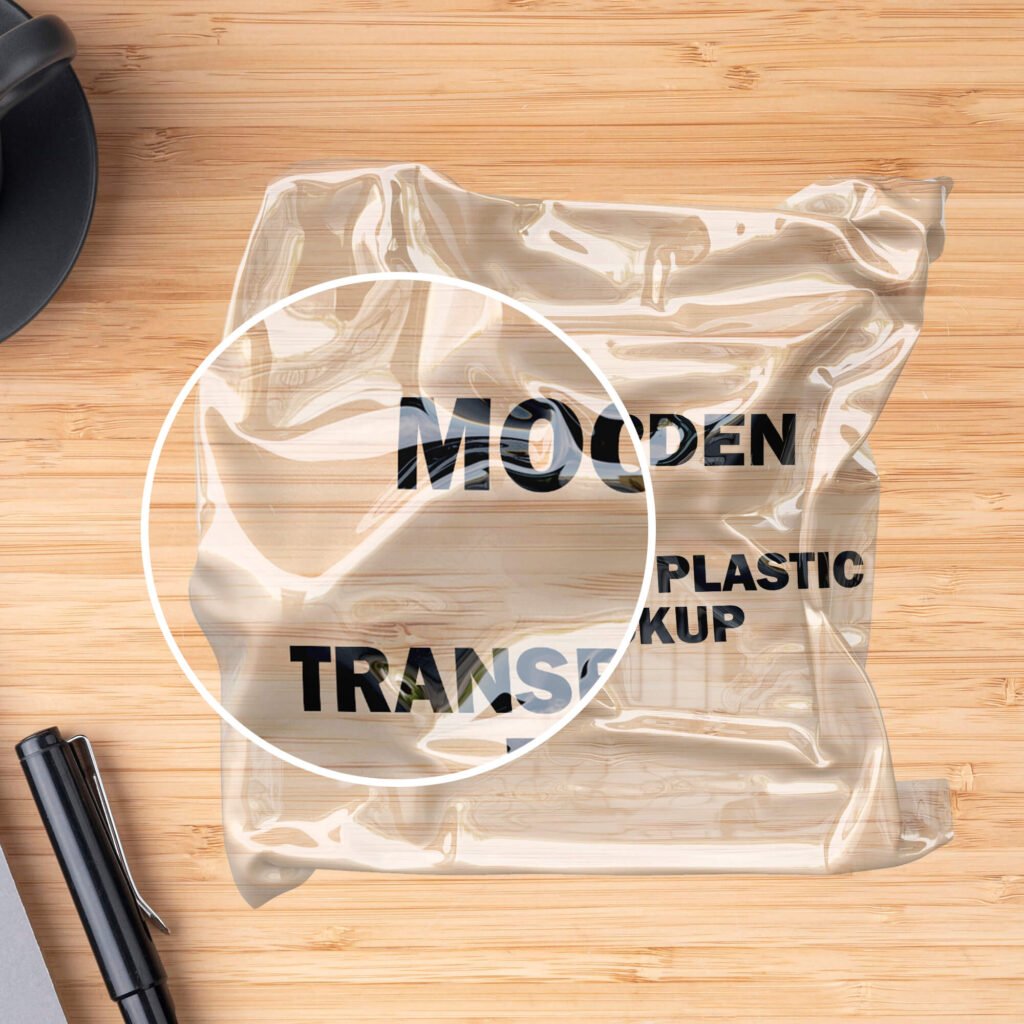 Close Up Of a Free Transparent Plastic Bag Mockup PSD Template