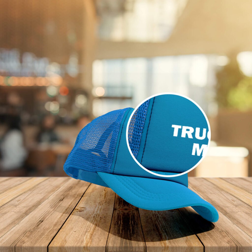 Close Up Of a Free Trucker Hat Mockup PSD Template